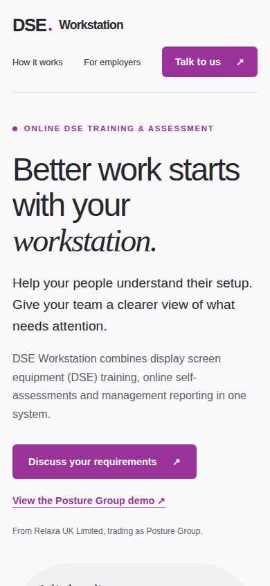 Mobile view of the DSE Workstation public marketing website
