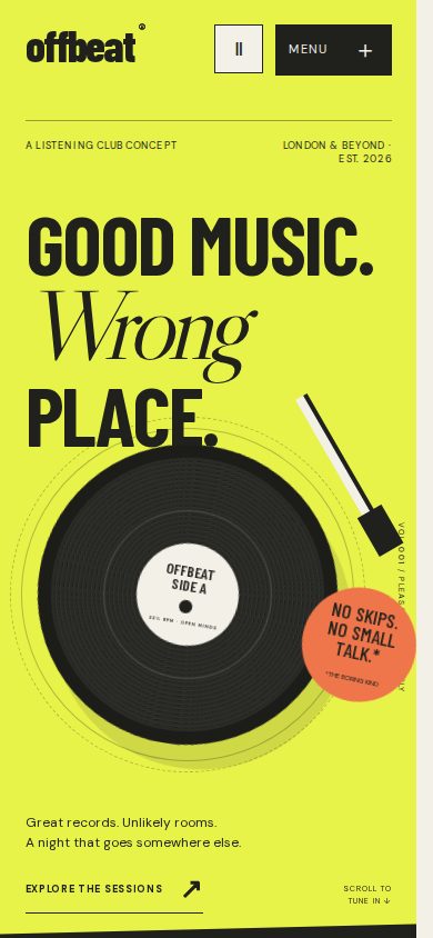 The finished Offbeat listening club concept in its mobile layout