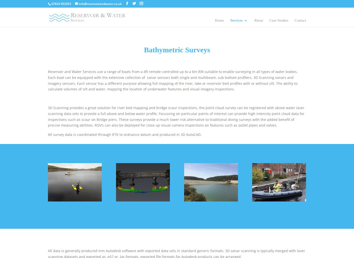 Reservoir & Water bathymetric surveys page explaining surveys of rivers, lakes and reservoirs
