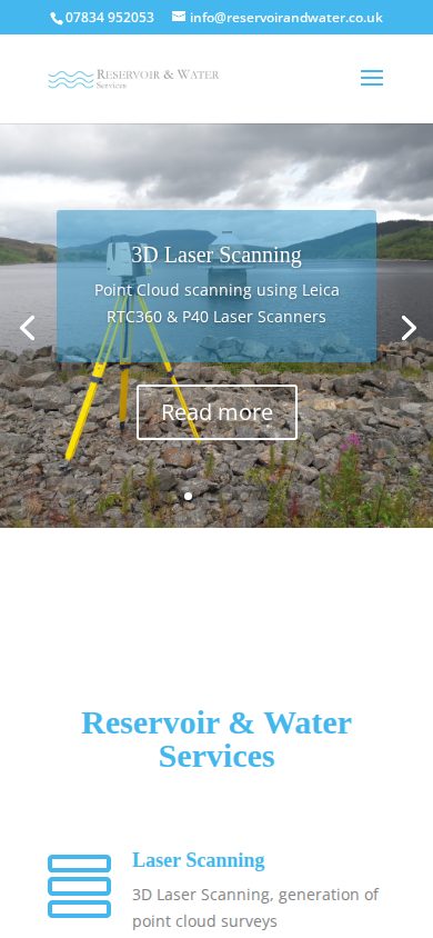 The established Reservoir & Water homepage captured in its mobile layout